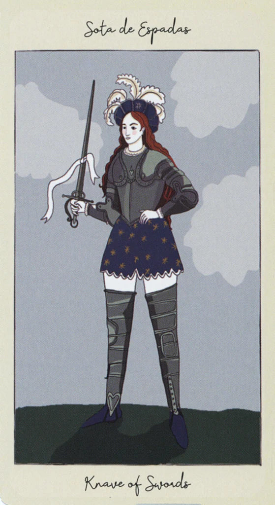 Illustration of a character in medieval armor holding a sword against a plain background