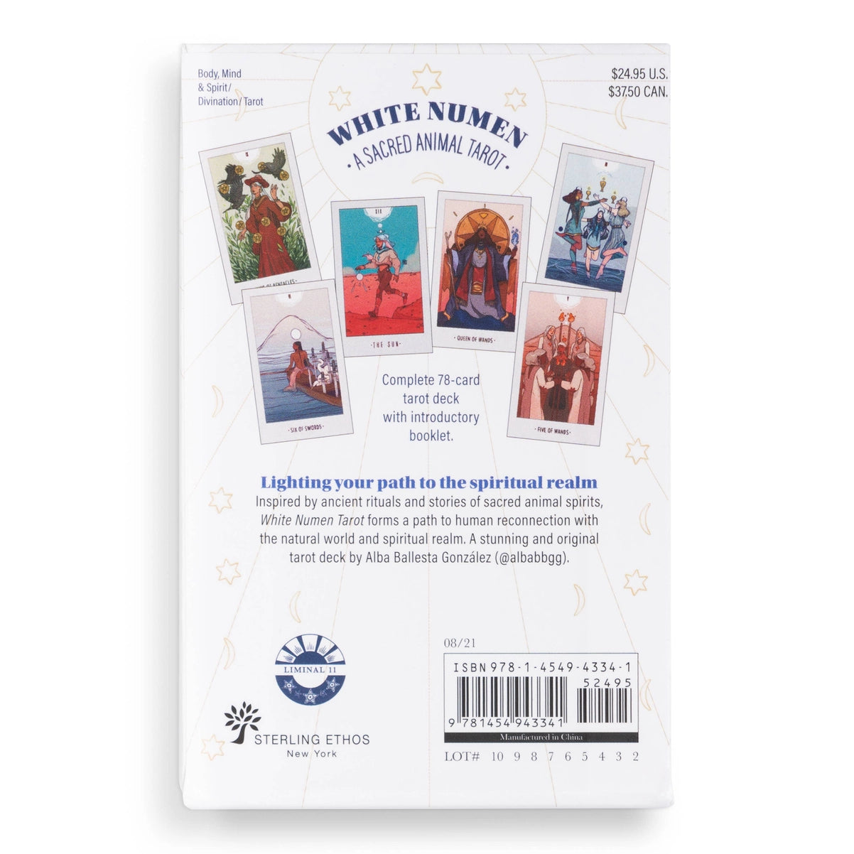 White Numen Tarot card packaging with colorful illustrations on a white background