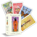 Radiant Tarot cards with colorful illustrations and a box labeled 'The Radiant Tarot' on a white background.