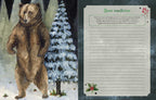 Illustration of a bear in a snowy landscape with a letter on the right side.