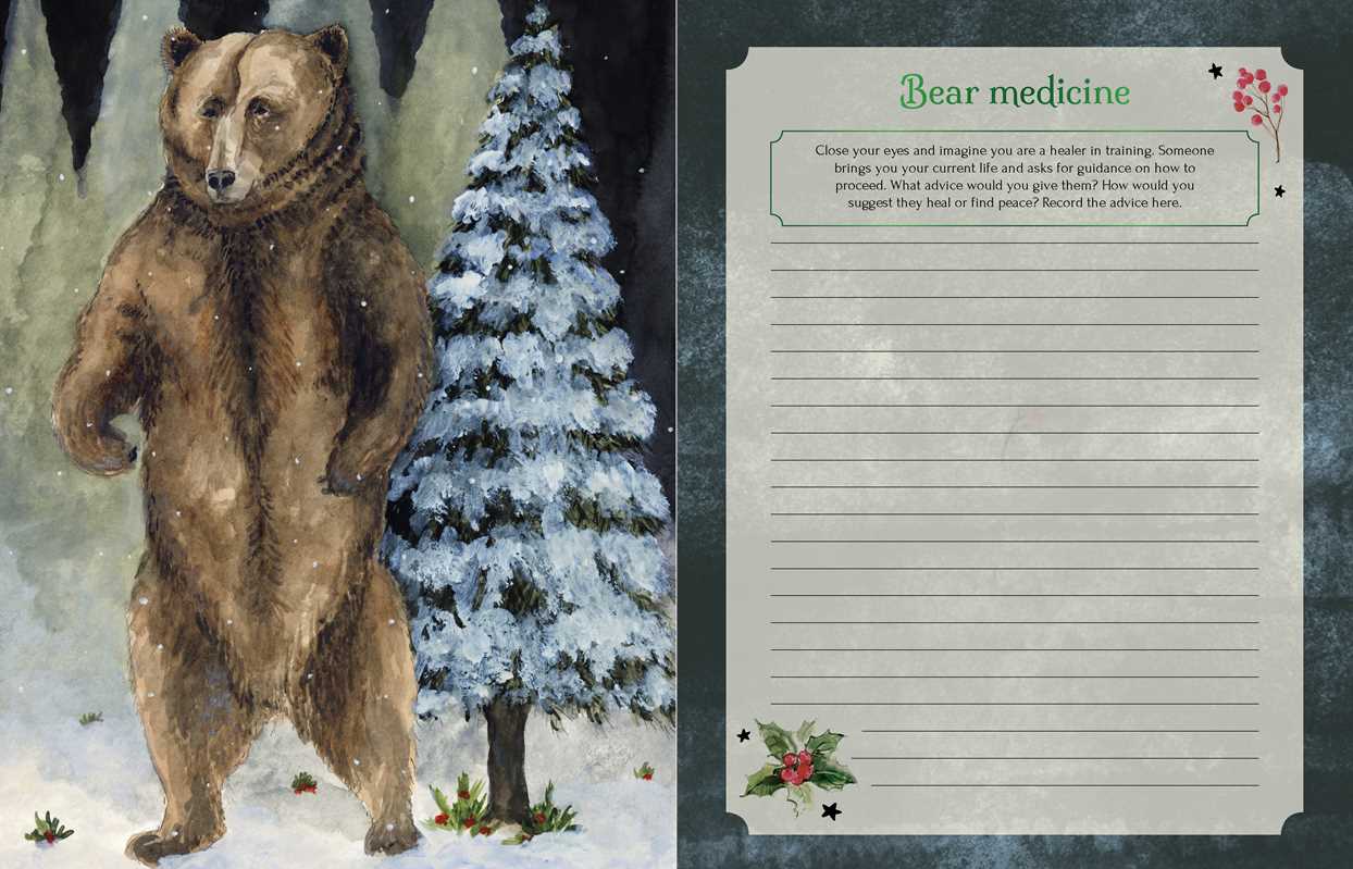 Illustration of a bear in a snowy landscape with a letter on the right side.