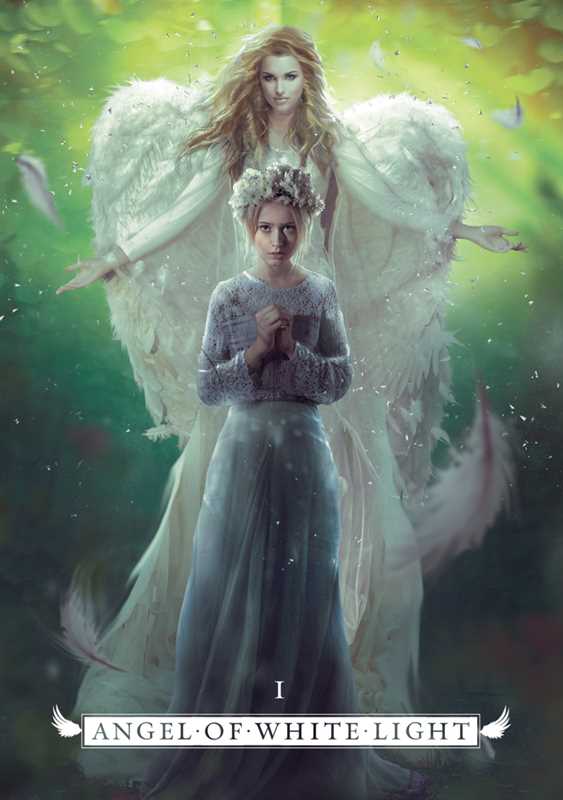 Two angelic figures with white wings in a mystical setting, labeled 'Angel of White Light'.