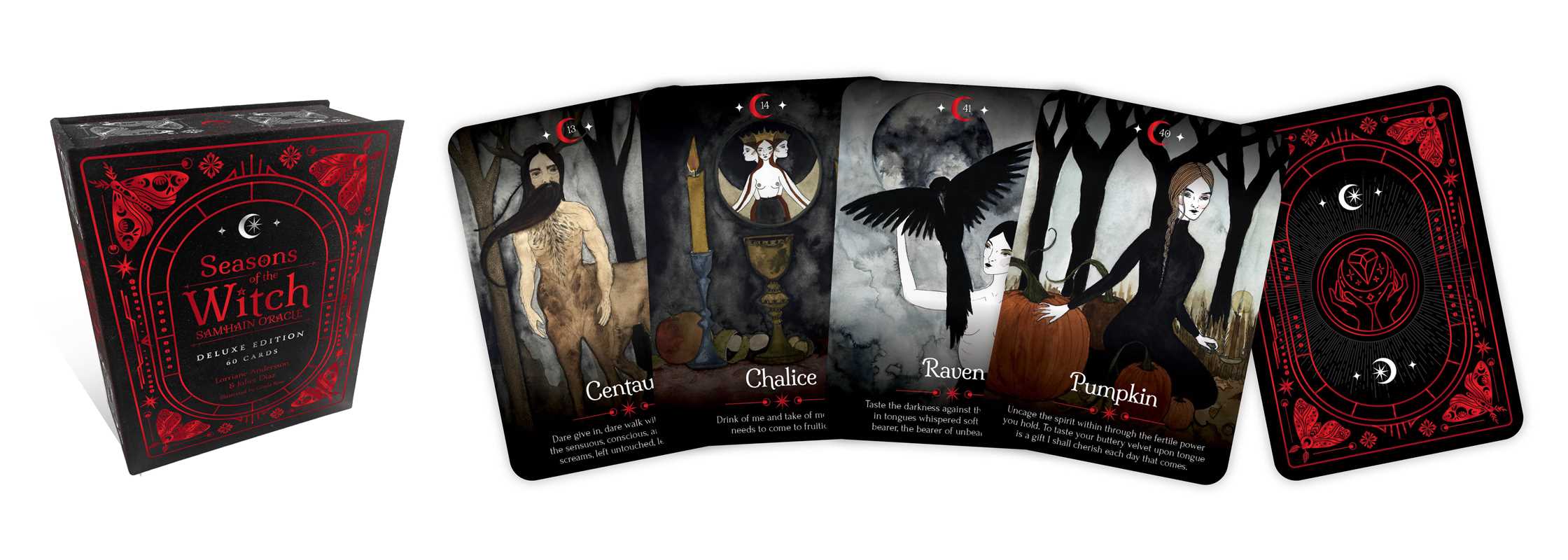 Set of tarot cards with dark, mystical designs on a white background