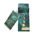 Tarot card set with green and gold design on a white background