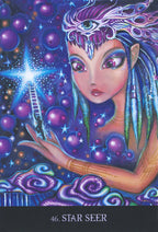 Fantasy illustration of a 'Star Seer' character with purple hair and starry background.