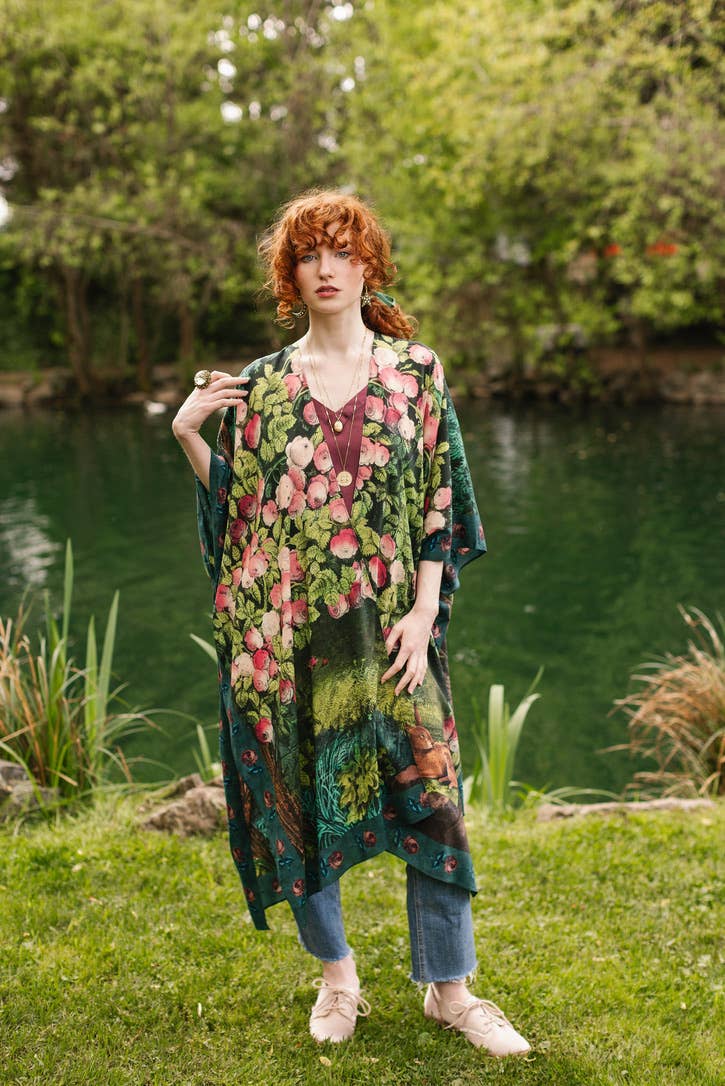 The Daydreamer Goddess Duster Kimono w/ Roses & Rabbits