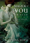 Book cover of 'Magick of You Oracle' by Fiona Horne featuring an illustration of a woman in a forest.
