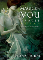 Book cover of 'Magick of You Oracle' by Fiona Horne featuring an illustration of a woman in a forest.