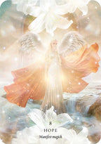 Card with a angelic figure and the word 'Hope' on a mystical background