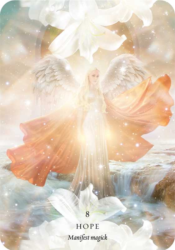 Card with a angelic figure and the word 'Hope' on a mystical background