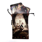 Tarot card pouch with tarot cards on a white background