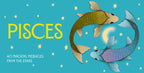 Illustration of two fish representing Pisces on a blue background with stars.