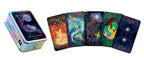 Set of tarot cards with colorful designs on a white background