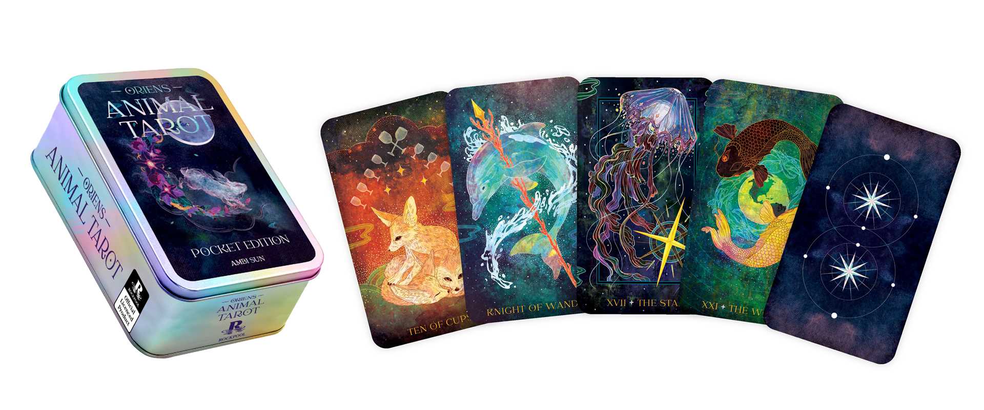Set of tarot cards with colorful designs on a white background