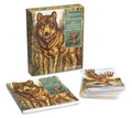 Set of animal-themed playing cards with a wolf illustration on the packaging.