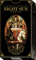 Box of 'Night Sun Tarot' with a knight and horse illustration on a black background