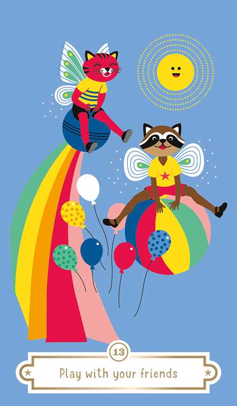 Illustration of a cat and a raccoon with fairy wings on colorful balls against a blue background.
