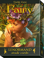 Fairy Lenormand oracle cards packaging with a fairy holding a clover leaf.