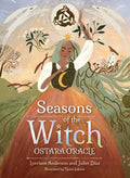 Book cover of 'Seasons of the Witch: Ostara Oracle' with a stylized illustration of a woman in a dress surrounded by nature elements.