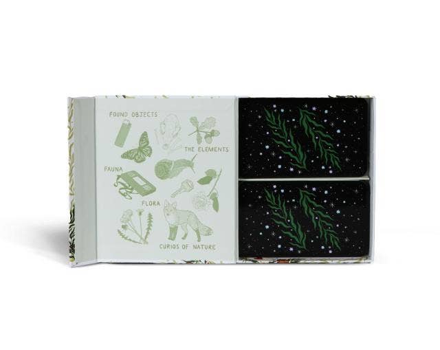 Set of four cards with nature-themed illustrations on a white background