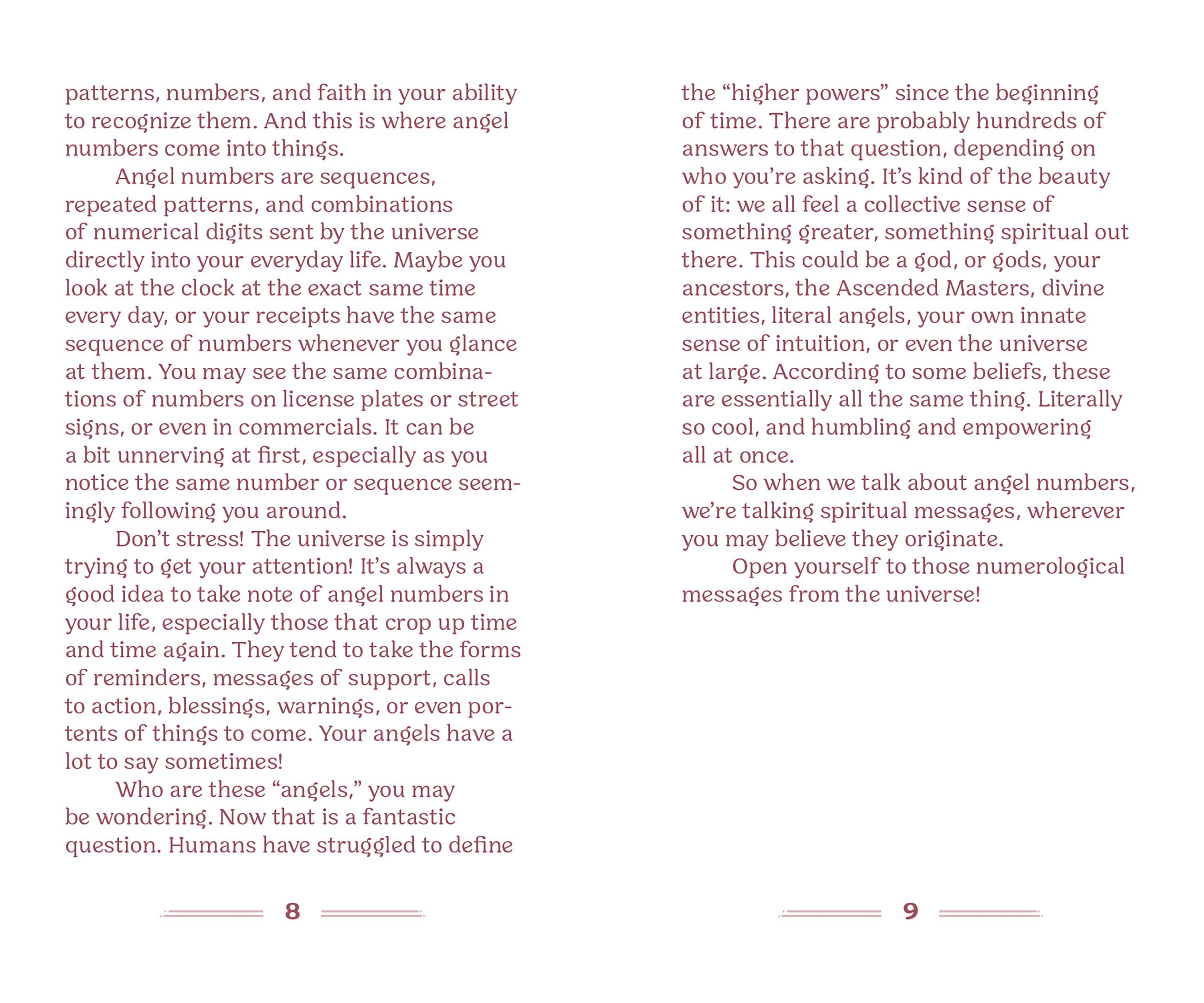Text page with angel numbers discussion on a white background