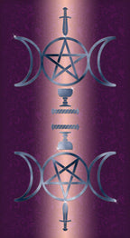 Witchcraft symbol with pentacle and moon phases - the back side of the Sensual Wicca Tarot deck.