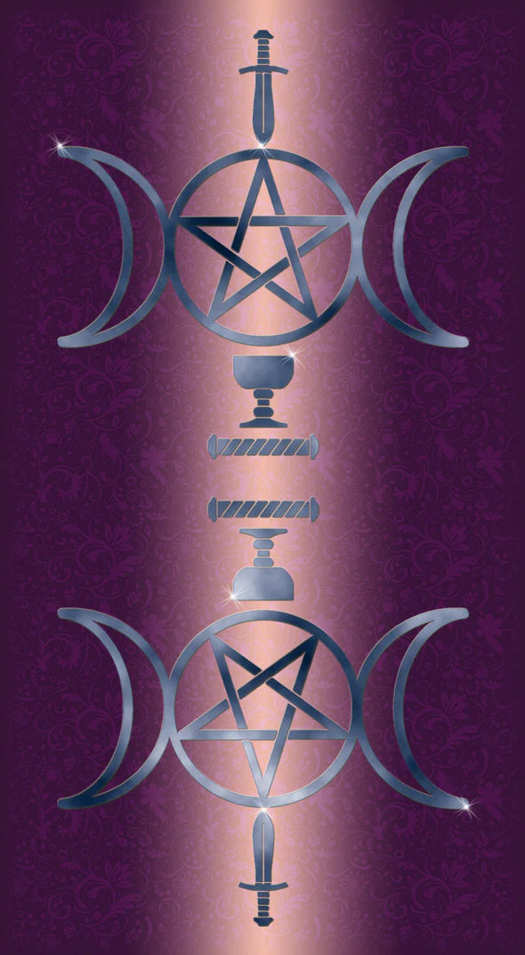 Witchcraft symbol with pentacle and moon phases - the back side of the Sensual Wicca Tarot deck.