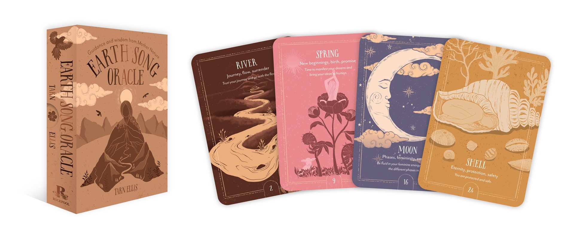 Set of oracle cards with colorful designs and text on a white background