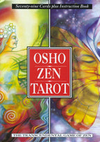 Cover of Osho Zen Tarot with colorful illustrations and a red rectangular logo.
