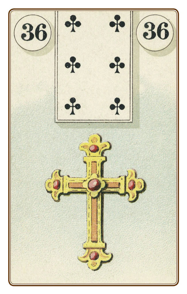 Card with a decorative cross and number 36 on a light background