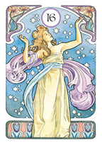 Art Nouveau-style illustration of a woman with stars and decorative elements