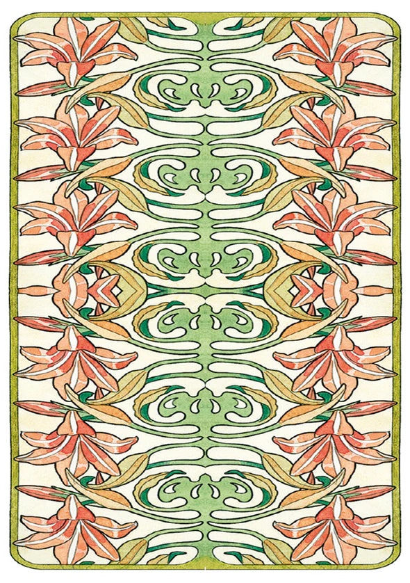 Decorative mat with floral pattern and green border