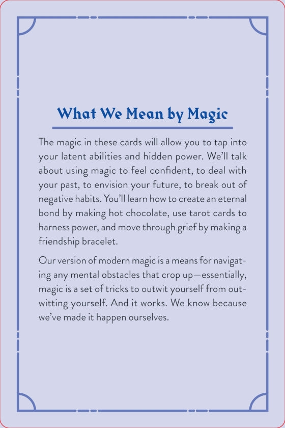 Text explaining the concept of magic on a card with decorative border