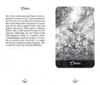 Clover card from a tarot deck with text description on a white background