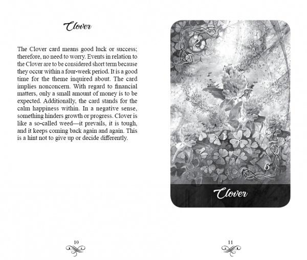 Clover card from a tarot deck with text description on a white background