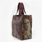 Tote bag with artistic design of a woman's face on a white background