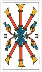 Card with crossed sticks and decorative elements on a white background