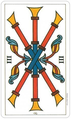 Card with crossed sticks and decorative elements on a white background