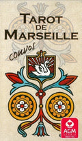 Cover of Tarot de Marseille cards with decorative elements and AGM logo.