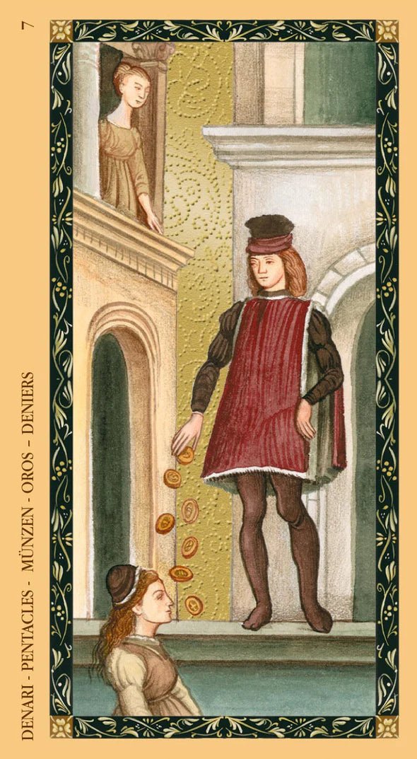 Card 7, Deniers of the Golden Tarot of the Renaissance.