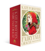 Book cover of 'Kate Forsyth's Fairy Tale Oracle' with a red-hooded figure and floral design.
