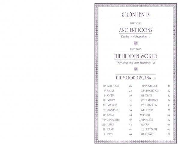Table of contents page for a book or document with decorative border and text.