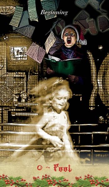 Collage with a child reading a book and text 'Beginning' and 'O Fool' at the top and bottom, respectively.