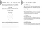 Instructions for creating a 'Card of the Year' tracker with major arcana references on a white background.