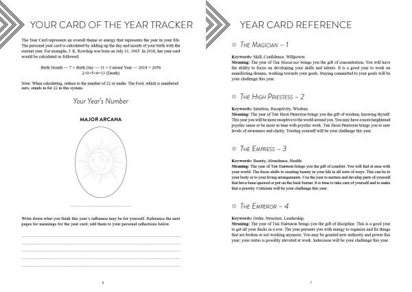 Instructions for creating a 'Card of the Year' tracker with major arcana references on a white background.