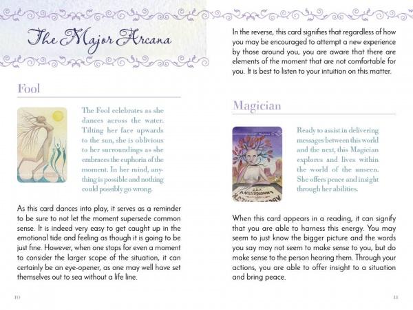 Card from a tarot deck with text and illustrations of 'The Fool' and 'Magician'.