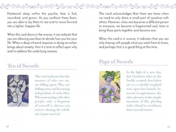 Card description page from a tarot or oracle card book with illustrations and text.