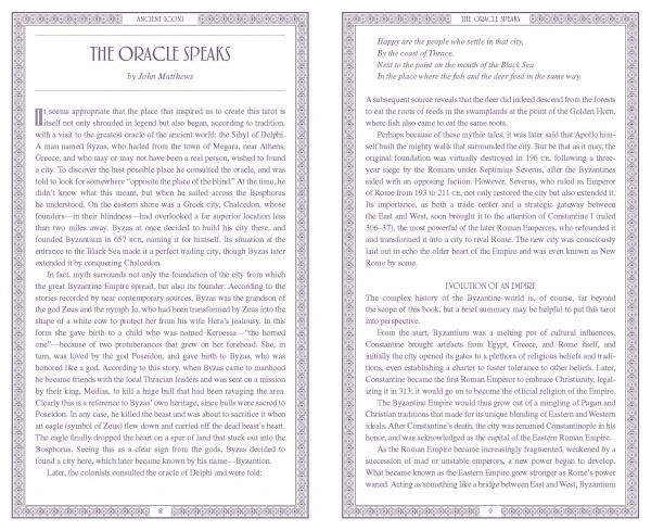 Two columns of text on a white background with decorative borders