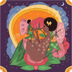 Illustration of a woman holding flowers with celestial elements and 'The Star' tarot card design.