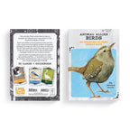 Card deck packaging with bird illustration and text on a white background